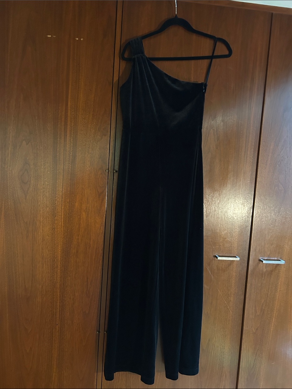 Banana Republic One-Shoulder Black Velvet Evening Jumpsuit